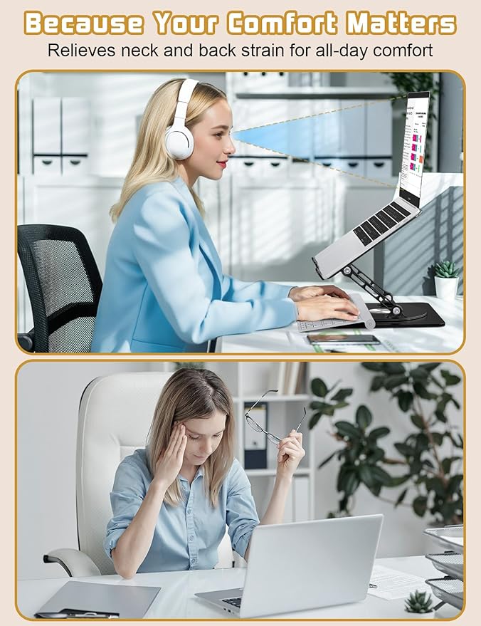 Adjustable Laptop Stand for Desk-360° Rotating Foldable Laptop Holder Ergonomic Laptop Riser for MacBook Pro/Air Dell HP Lenovo Notebook up to 16",Black