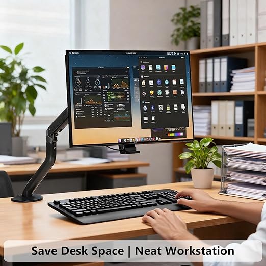 Lyngins Single Monitor Mount, Adjustable Monitor Arm Desk Stand for 15 to 32 inch Screens, VESA Mount with 75x75/100x100 mm, Computer Monitors Gas Arm Holds Up to 19.84 lbs - Black