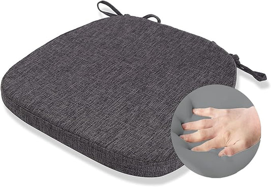 Chair Cushion with Ties for Dining Chairs - Memory Foam Non Slip Kitchen Chair Pad and Dining Seat Cushion with Machine Washable Cover [16.5 x 16.2 Inches] (Black Gray, 1)