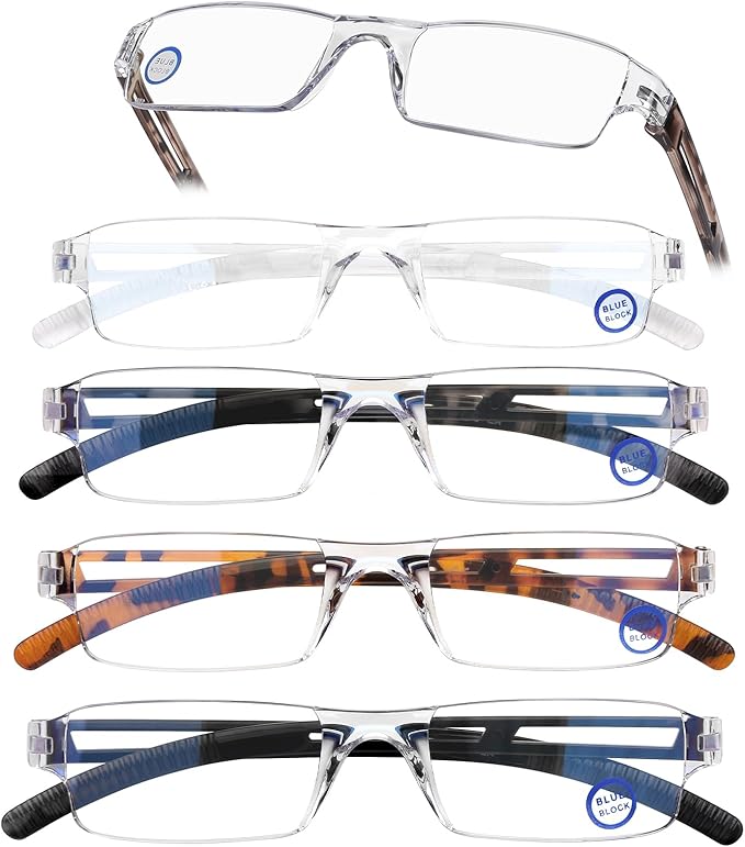 AQWANO 5 Pack Rimless Computer Reading Glasses Blue Light Blocking, Fashion Clear Frames Lightweight & Comfort Readers for Women Men Anti Glare/Eyestrain, 2.5