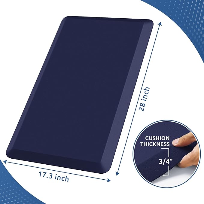 KitchenClouds Kitchen Mat Cushioned Anti Fatigue Kitchen Rug 0.8inch Waterproof Non Slip Kitchen Rugs and Mats Standing Desk Mat Comfort Floor Mats for Kitchen Sink Office (17.3"x28", Blue)