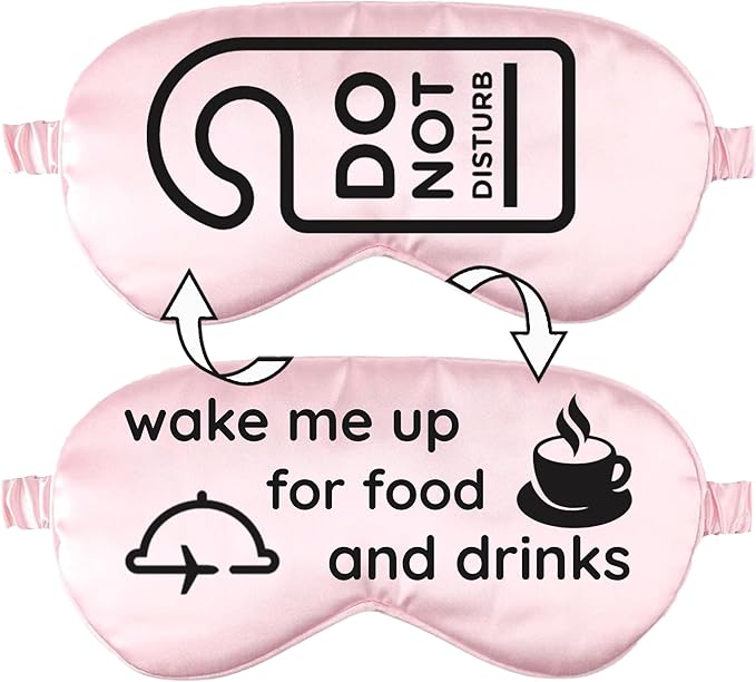 VITYA Pink Do Not Disturb/Wake Me Up Double-Sided Silk Sleep Mask for Women/Men | Sleep Mask Light Blocking | Soft Breathable Sleep Eye Mask for Traveling on Airplane | Eye Mask with Elastic Strap