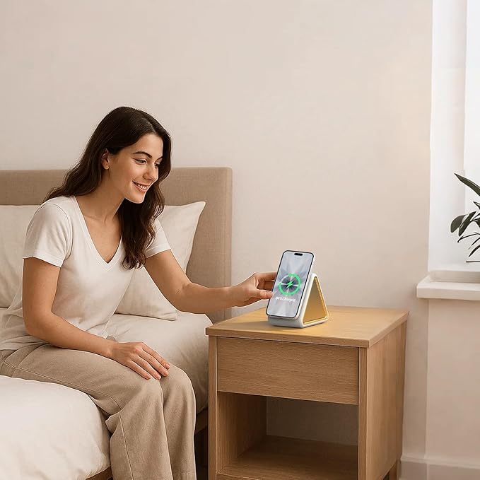 Housbay Sound Machine with Magnetic Wireless Charger for iPhone,2-in-1 Design for Clutter-Free Nightstand,Dual-Speaker Stereo Sound for Sleeping - Cream