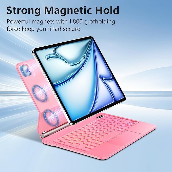 Keyboard Case for iPad Air 13 inch (M3 2025/M2, 2024),iPad Pro 12.9 inch (3/4/5/6th Gen) Magic Magnetic Backlit Keyboard Case with Multi-Touch Trackpad- Easy-Set Floating Cantilever Stand (Pink)