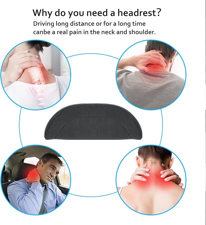 Car Headrest Pillow for Driving, Softness Ergonomic Design Universal Travel Neck Pillow for Most Cars, Office Chairs, Gaming Chairs with Extra Filler Cotton Bag (Black, 1PC)
