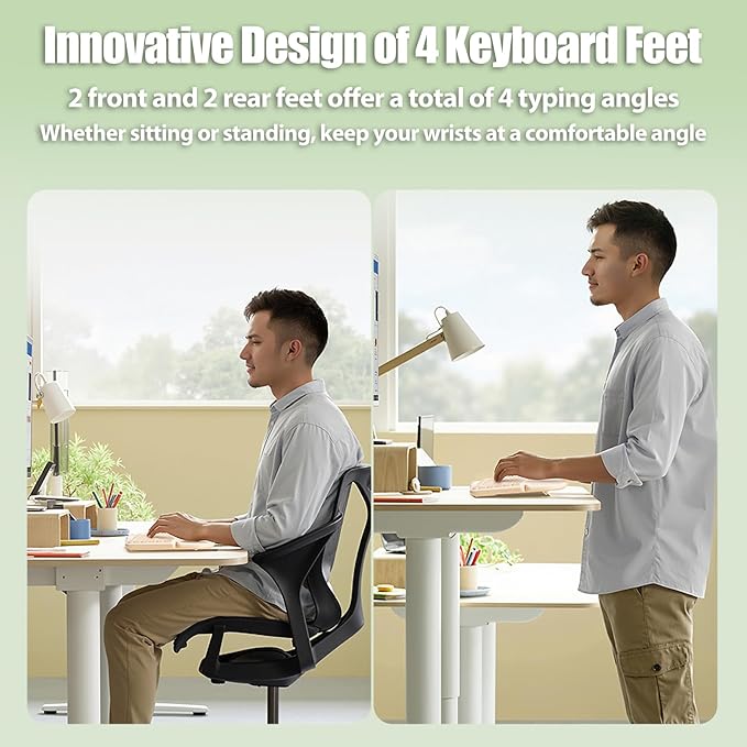 Bow Split Ergonomic Keyboard Wireless with Cushioned Wrist & Palm Rest, Wireless 2.4G/Bluetooth/Wired USB-C, Comfortable Natural Typing, Compatible with Windows/Mac/PC/Laptop, Matcha Green