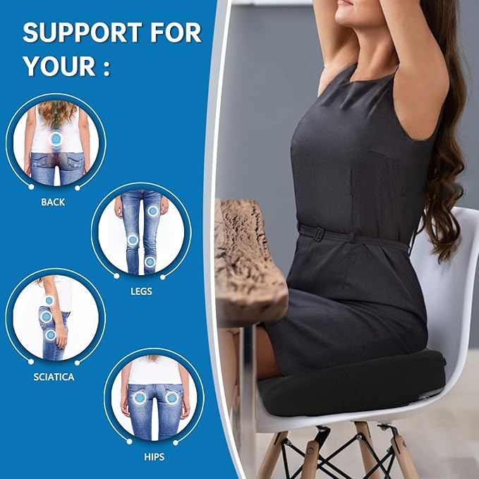 YOUFI Thick Memory Foam & Gel Seat Cushion, 18"X16"X4" Large Chair Cushion for Wheelchair Mobility Scooters, with Non-Slip Bottom and Carry Handle (Black)