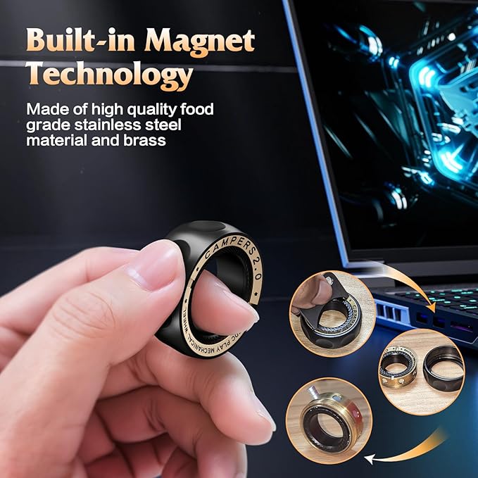 Upgrade Fidget Spinner for Stress Relief,Magnetic Fidget Spinner Rings with Relax Sounds,Stainless Steel Ring Toy Stress Anxiety EDC Relief Slider Tool, Gifts for Adults