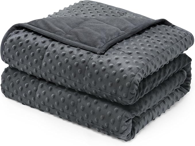 Wemore Minky Dot Weighted Blanket for Adults Twin Size 15 lb, Soft Heavy Blanket for Stress Relief and Sleep Promotion, Breathable Blanket for All-Season with Glass Beads, Dark Grey 48 x 72 inches
