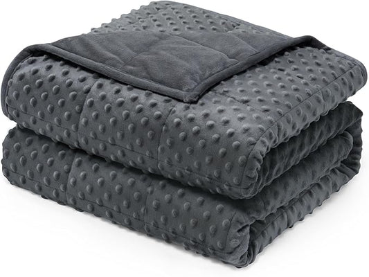 Wemore Minky Dot Weighted Blanket for Adults Twin Size 15 lb, Soft Heavy Blanket for Stress Relief and Sleep Promotion, Breathable Blanket for All-Season with Glass Beads, Dark Grey 48 x 72 inches