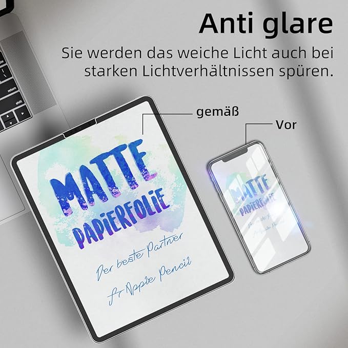 Pack of 3 Paper Film for iPad Pro 12.9 Inch (2022 M2/2021/2020/2018), Matte Paper Film Screen Protector for Writing Drawing Sketching