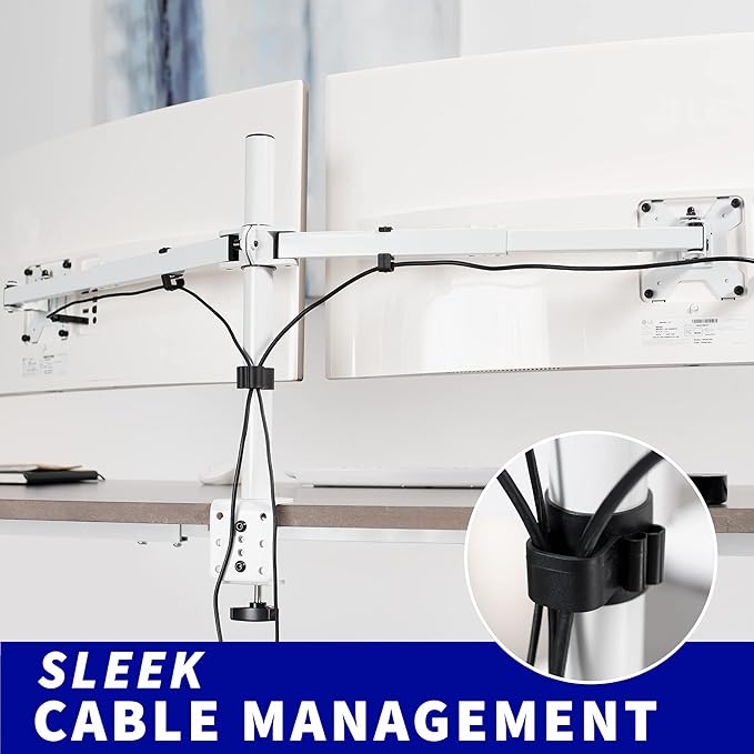 VIVO Premium Dual Ultra Wide LCD LED 27 to 38 inch Monitor Desk Mount, Heavy Duty, Adjustable Telescoping Arms, Flush Wall Setup, Fits 2 Screens, White, STAND-TS38CW