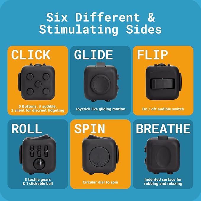 Antsy Labs The Original Fidget Cube, Stress Relief Desk Toy with 6 Sides, Gadget for Focus, Anxiety Relief, Sensory Processing Challenges, Fun Gift for Kids, Teens, and Adults, Pocket-Sized, Dice