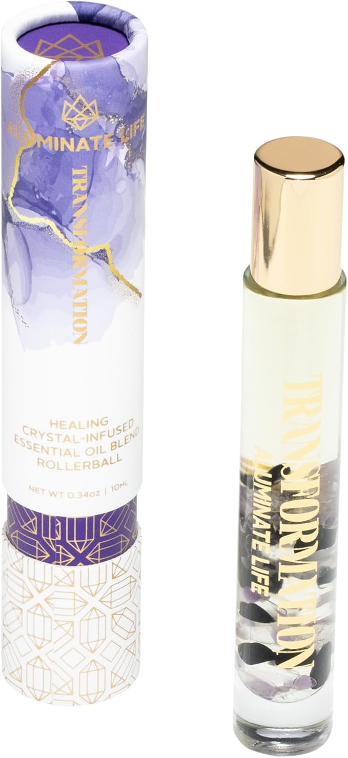 Essential Oil Rollerballs, .34 OZ, Transformation - Amethyst Crystal Infused - Scents of Jasmine, Bergamot, Vanilla, & Cedar - Aromatherapy Roll On Oils, Skin Care, Massage