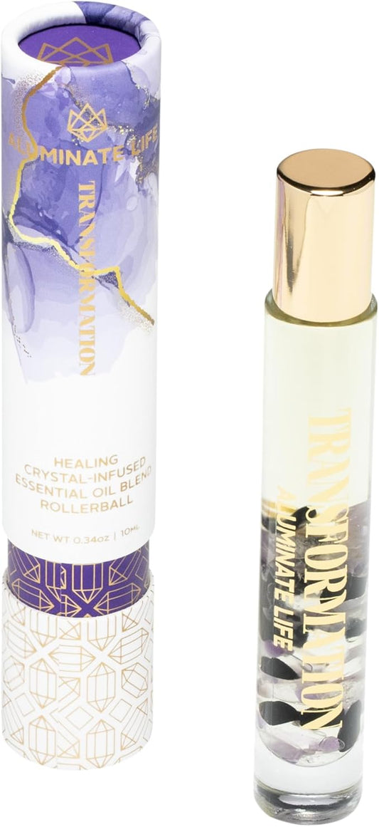 Essential Oil Rollerballs, .34 OZ, Transformation - Amethyst Crystal Infused - Scents of Jasmine, Bergamot, Vanilla, & Cedar - Aromatherapy Roll On Oils, Skin Care, Massage