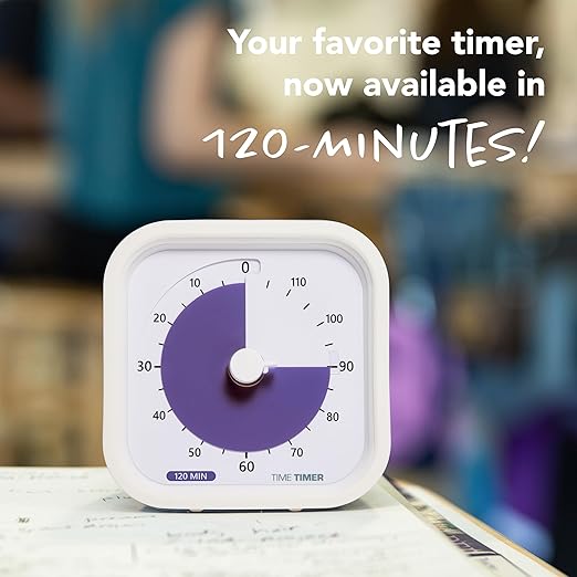 TIME TIMER 120 Minute MOD Education Edition ⁠— Visual Timer with Desktop Software for Kids Classroom Learning, Testing Timer, Study Tool and Office Meetings with Silent Operation (White - 120min)
