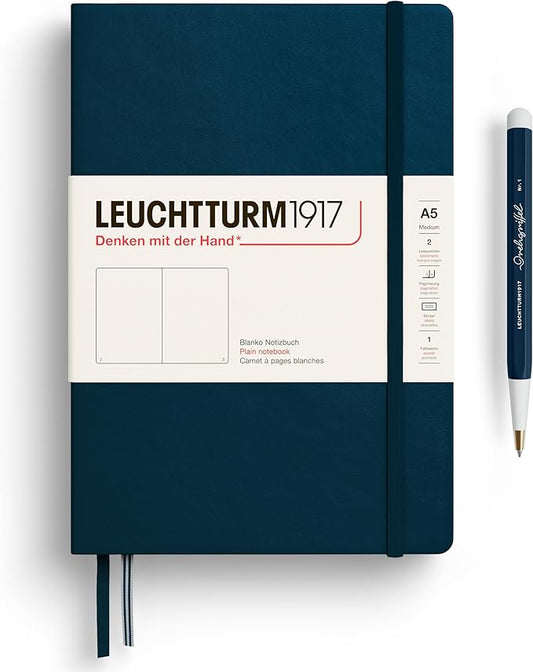LEUCHTTURM1917 - Notebook Hardcover Medium A5-251 Numbered Pages for Writing and Journaling - Thinking Ahead (Plain Paper, Deep Sea)