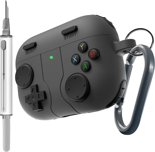 for AirPods Pro 3 Case(2025) DamonLight Game Case Shock-Proof Protective Silicone with Cleaning Pen and Keychain Accessories for Apple Airpods Pro 3rd Generation (Black)