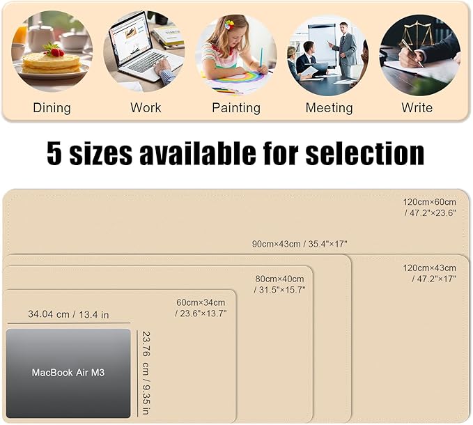 Dual-Sided Desk Pad, Natural Cork & PU Leather Mouse Pad for Desk, Desk Pad Protector, Non-Slip Desk Mat for Office and Home Work, (Apricot, 23.6" x 13.7")