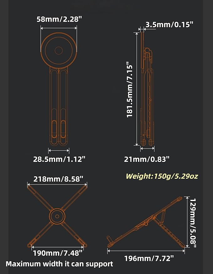 3-in-1 Folding Aluminum Alloy Laptop Stand, Height Adjustable Ergonomic Computer Riser Holder for Phone/Tablets/Computers, Portable Notebook Mount for Desk