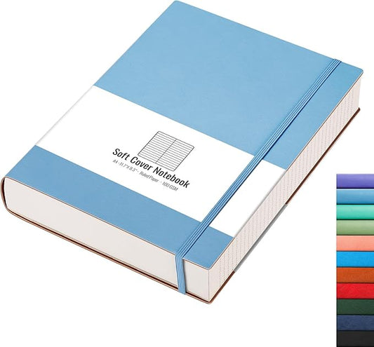 AHGXG College Ruled Notebook A4-320 Pages Large Journal 8.5''×11'', Thick Notebooks for Note Taking, 100gsm Thick Paper, Leather Softcover, for Women Men - LightBlue