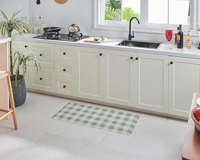 Anti Fatigue Kitchen Rugs Farmhouse Kitchen Mats for Floor,Cushioned Non-Slip Ergonomic Comfort Rug Standing Mat for Kitchen,Doing Dishes,Floor,Home,Office,Laundry,Plaid Grey 17.3"x39"