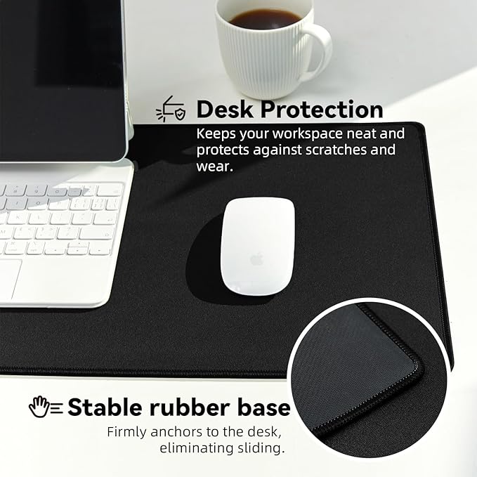 Large Gaming Mouse Pad with Durable Stitched Edges, Non-Slip Rubber Base, Big Computer Keyboard Mouse Mat Desk Pad for Home Office Gaming Work, 11.81"x35.43"x0.12", Black