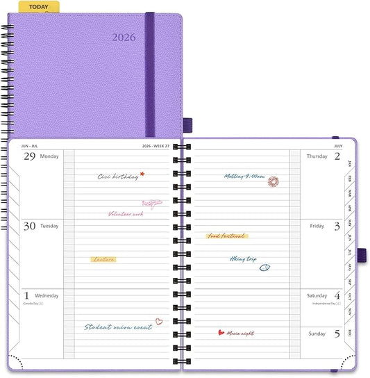 POPRUN 2026 Weekly and Monthly Planner Calendar, January 2026 - December 2026,Medium-6.75" x 8.75" Spiral Bound Appointment Book, Includes Monthly Tabs, Inner Pocket,Soft Cover - Lavender
