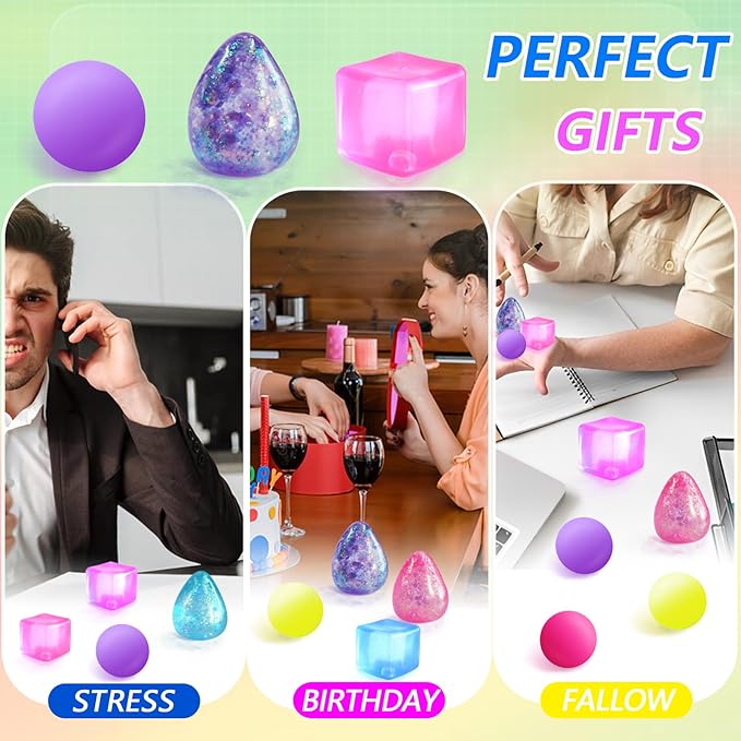 Fidget Toy Stress Cube Squishy Fidget Toys for Relaxation, High Density Gel Filled Include Squishy(3 Stress Cube ,3 Stress Balls,3 Water Drop) Stress Relief Toy,Squeeze Toys, Party Favors