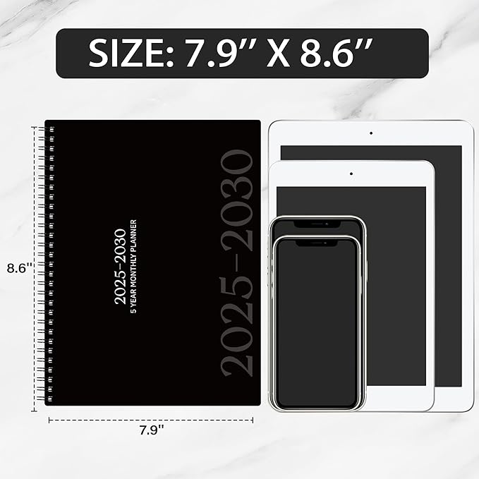 2025-2030 Monthly Planner/Calendar, JUL 2025 - JUN 2030, 5 Year Planner, 2025-2026 Calendarwith Tabs, Double-Side Pocket, 2025-2026 Monthly planner 2025-2030 for Daily Organizing - Black（7.9" x 8.6"）