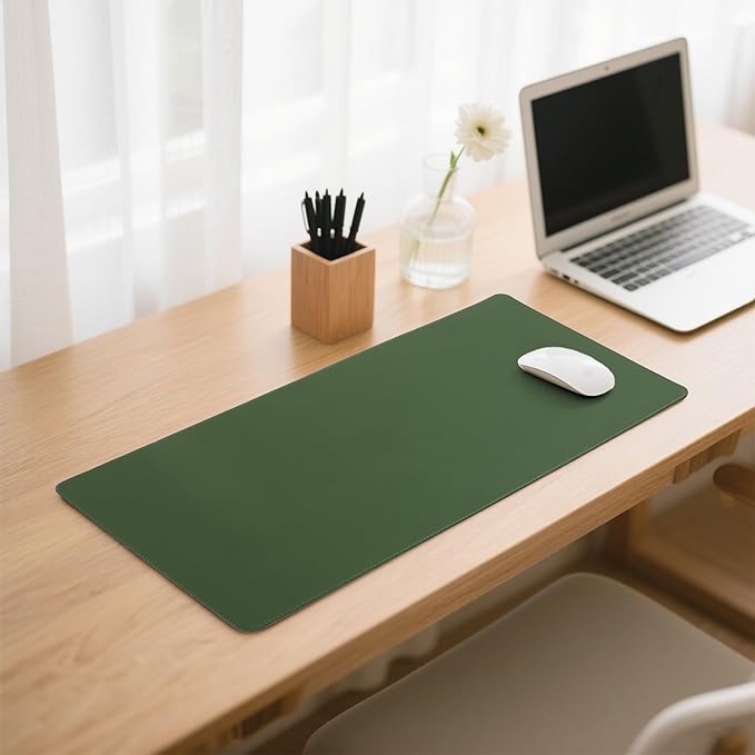 PU Leather Desk Mat, Large Mouse Pad with Cork Base, Writing Desk Blotter, Desk pad for Keyboard and Mouse,Keyboard mat for Desk Decor-Computer Mouse Pad(Dark Green, 31.5x15.7in)