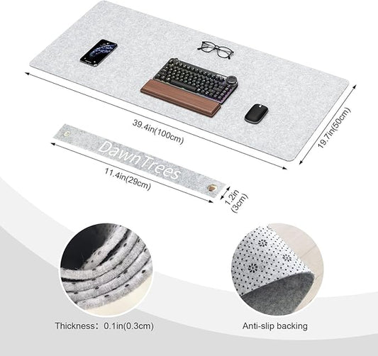 Large Felt Desk Mat,39.4''x19.69'' Non-Slip Desk Pad Protector,Keyboard Mat,100x50CM Full Desk Mouse pad for Home and Office (Light Gray)