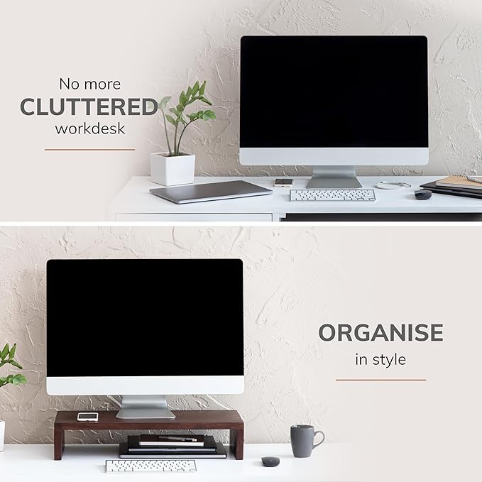 Anji Mountain Wooden Monitor Stand - Elegant Monitor Riser, Perfect Monitor Stand for Desk Organization, Durable Wood Construction monitor stands, Enhances Ergonomics and Workspace Efficiency,Walnut
