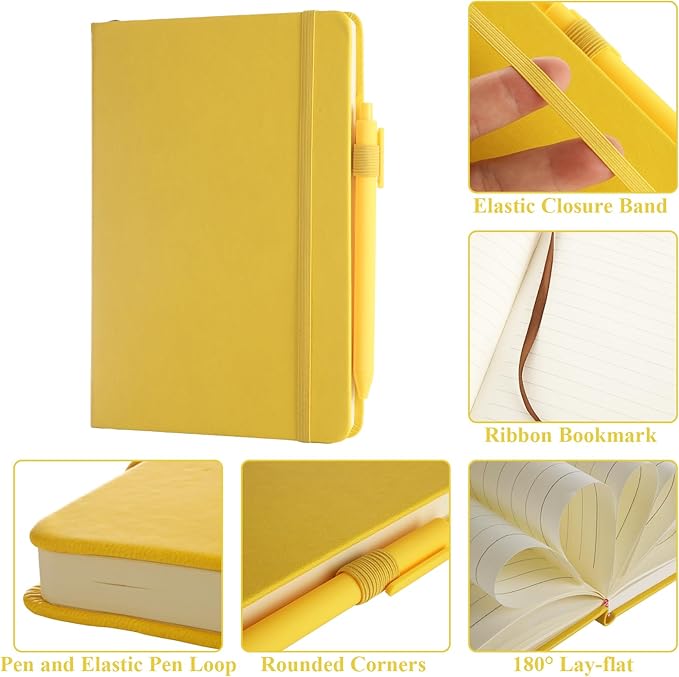 MIVIDE 10 Pack Journal Notebook Bulk with 10 Pens, A5 Lined Notebook Journals Bulk, Hardcover Notebook, College Ruled Notebook for Work Writing School Office, 5.7" x 8.3", Yellow