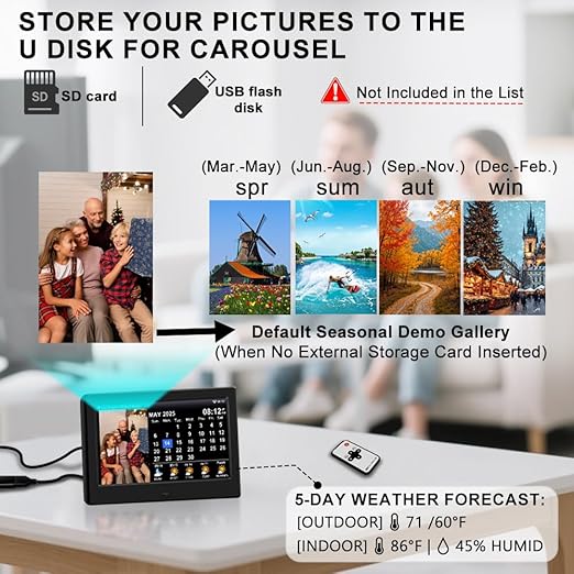 2025 New Digital Clock with Temperature/Humidity & Weather Forecast, Auto Time Sync Large Display, Custom Alarms & Medication Reminders, Ideal for Elderly(Black, 7-Inch)