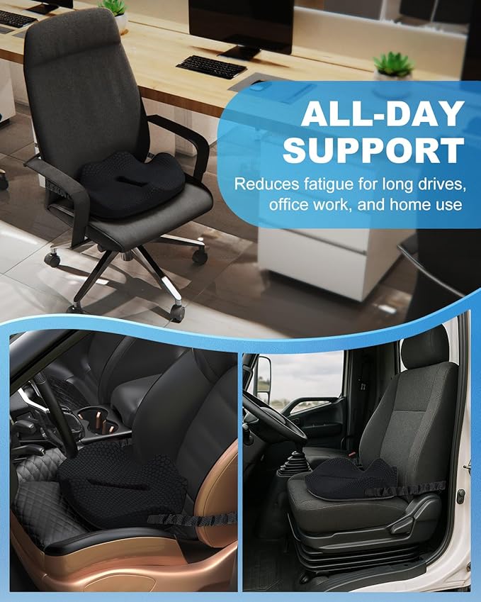 Memory Foam Truck Seat Cushion with TPE Gel Support, Truck Seat Cushion with Non-Slip Washable Cover for Back Support & Pain Relief During Long Drives(Black)