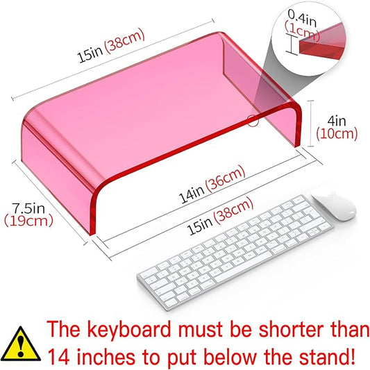Acrylic Monitor Stand Riser Acrylic Laptop Stand for Desk Clear Computer Monitor Stand for Desk Accessories iMac Organizer Office Must-Haves Product for Working from Home Bright Pink