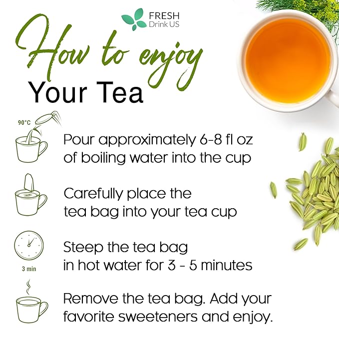 FreshDrinkUS, Premium 75 Fennel Seed Tea Bags – 100% Natural & Pure, Handmade Herbal Tea, Eco-Friendly, Fresh Aroma, Made with Natural Material Tea Bags. No Sugar, No Caffeine, No Gluten, Vegan.