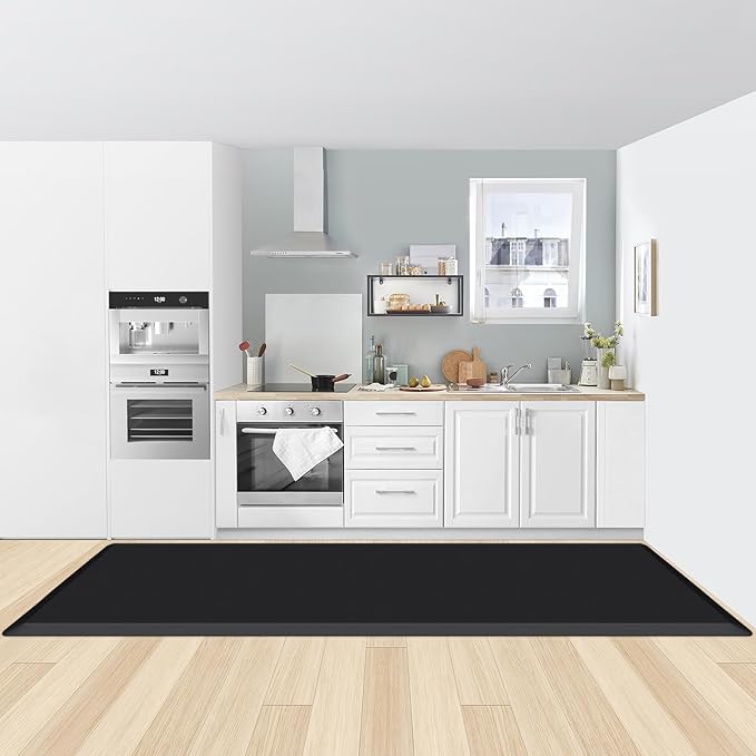 KitchenClouds Kitchen Mat Cushioned Anti Fatigue Rug 30"x108" Waterproof, Non Slip, Standing and Comfort Desk/Floor Mats for House Sink Office (Black,0.8inch)