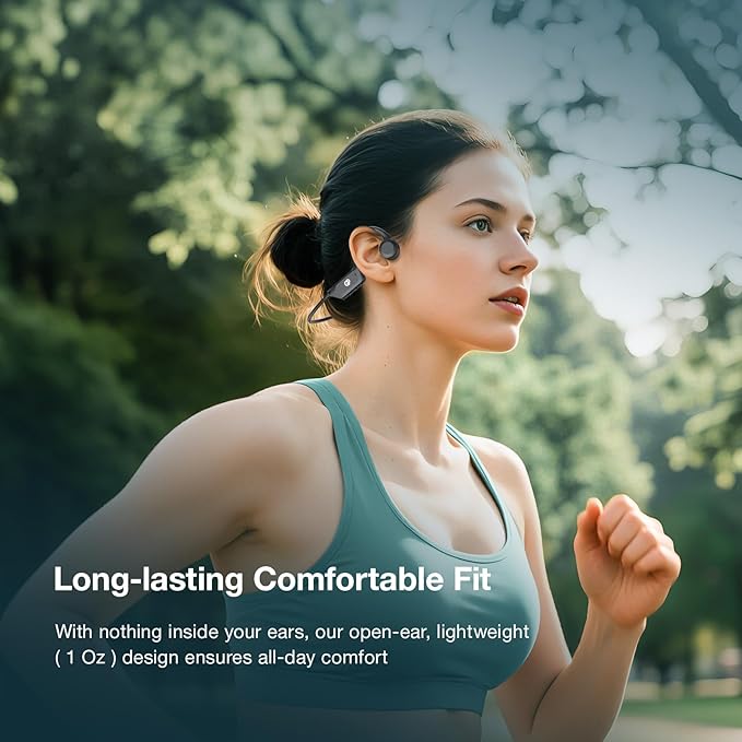 Bone Conduction Headphones, Open Ear Headphones Wireless Bluetooth with Mic, Superior Sound Running Headphones 10H Playtime, Comfortable Fit Waterproof for Music, Workouts, Travel