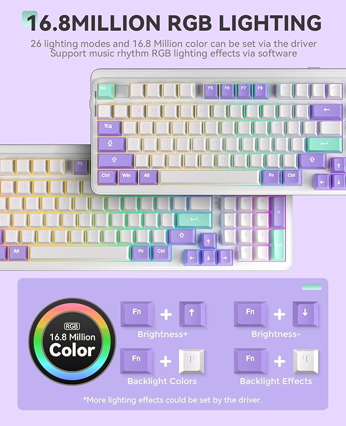DAREU EK98pro Wireless Mechanical Keyboard, Gasket Hot Swappable Custom Structure, Creamy Pre-lubed Linear Switches, PBT Keycaps, BT5.0/2.4GHz/USB-C, RGB Backlit Gaming Keyboard for Win/Mac