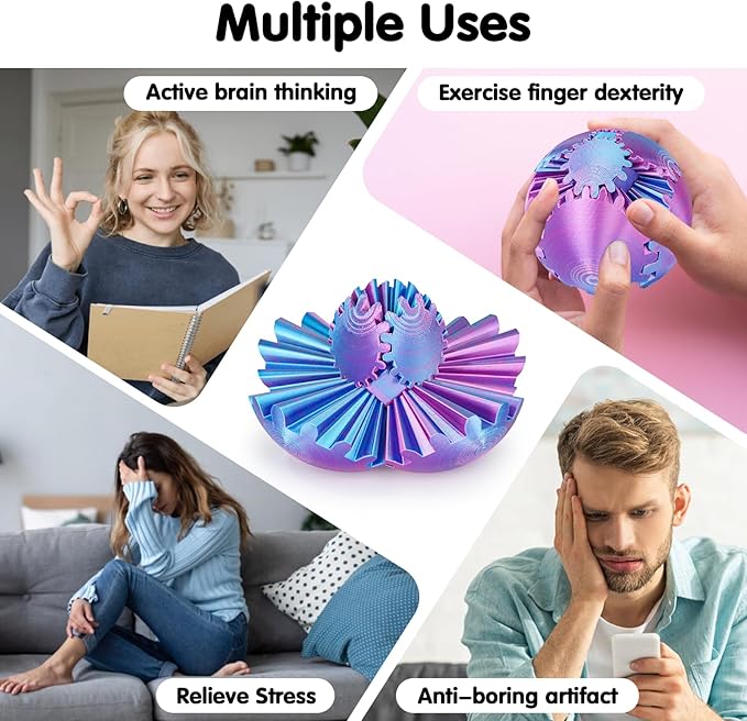 Gear Ball 3D Printed Cube Fidget Toy,Gear Sphere Fidget Toys,Sensory Toys for Stress and Anxiety Relief, Desk Toy Fidget Spinners,Stocking Stuffers for Adults & Kids Gift(3.1 Inch)