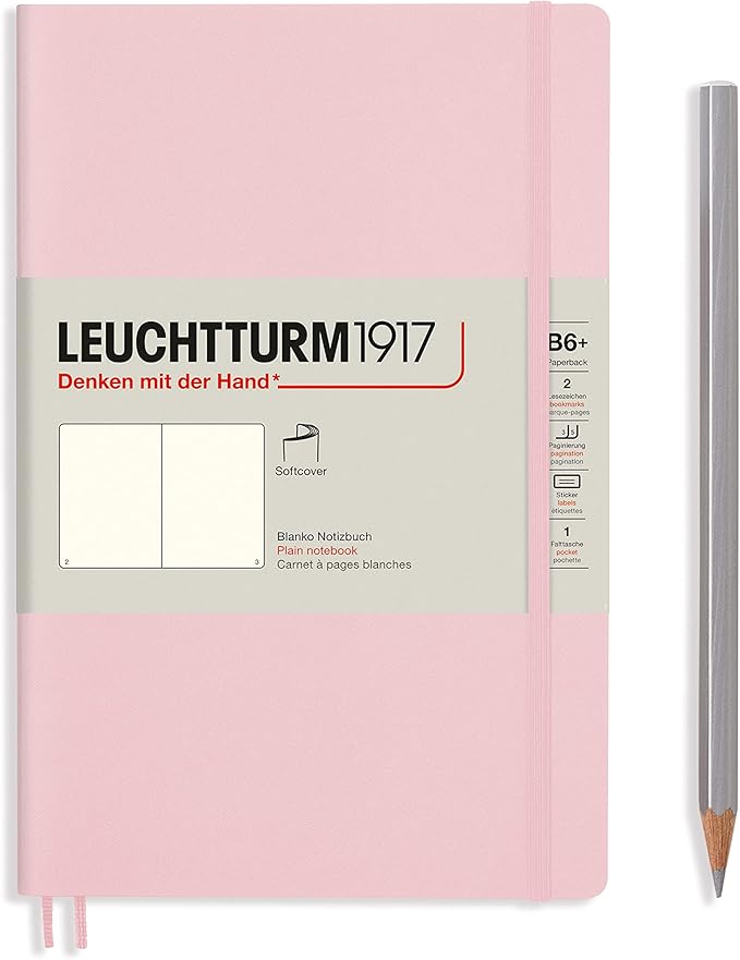 LEUCHTTURM1917 - Notebook Softcover Paperback B6+ - 123 Numbered Pages for Writing and Journaling (Plain, Powder)