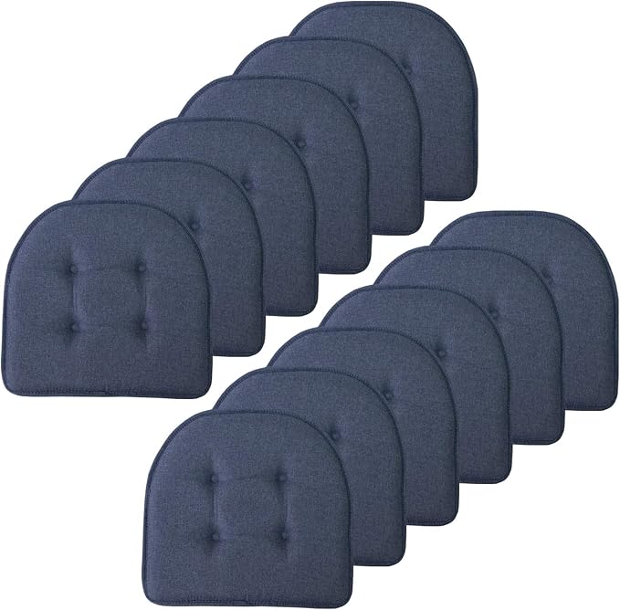 Sweet Home Collection Chair Cushion Memory Foam Pads Tufted Slip Non Skid Rubber Back U-Shaped 17" x 16" Seat Cover, 12 Count (Pack of 1), Denim Blue