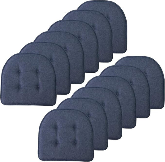 Sweet Home Collection Chair Cushion Memory Foam Pads Tufted Slip Non Skid Rubber Back U-Shaped 17" x 16" Seat Cover, 12 Count (Pack of 1), Denim Blue