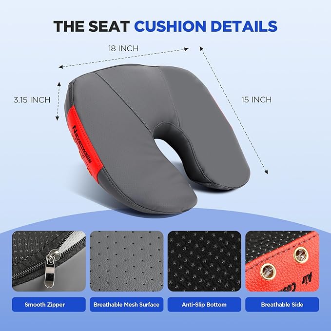 Seat Cushion for Office Chair – Memory Foam Car Seat Cushion for Sciatica, Tailbone, Back & Hemorrhoid Pain Relief U-Shaped ErgonomicHigh-Density Breathable Foam with Non-Slip Base (Gray)