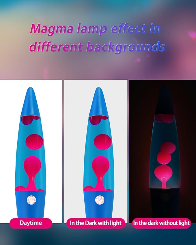 Liquid Motion Lamp Large Adored by Adults and Kids for Years, Motion Lamp with Pink Wax in Blue Water for Boys Girls Bedroom Office Decor, Relaxing Mood Light for Night Birthday Party