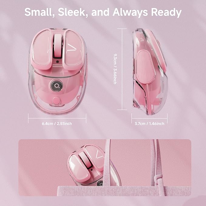 EWEADN Q9 Wireless Clear Mouse Dual Mode Bluetooth & 2.4G USB Computer Mouse with RGB Lighting, Silent Clicks, Multi-Device Compatibility for Laptop, PC, MacBook, iPad Cute Mouse-Pink