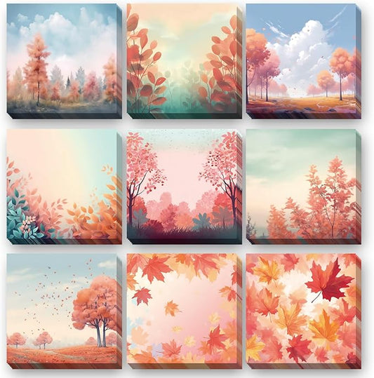9 Pieces Pastel Color Sticky Notes - Autumn Design Note Pads - Self-Adhesive Memo Notes for School, Office, Home