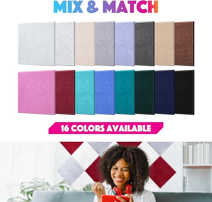 18 Pack Acoustic Panels Self Adhesive Sound absorbing Wall Panels, High Density Dampening Panel, 12X12X0.4 Inch Square Wall Panels in Home,Office,Reccording Room,Studio (Moonlight Gray)